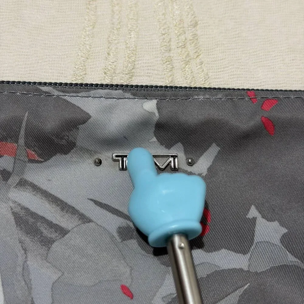 TUMI Floral Nylon Cosmetic Travel Pouch Gray Pink Zip Organizer 10